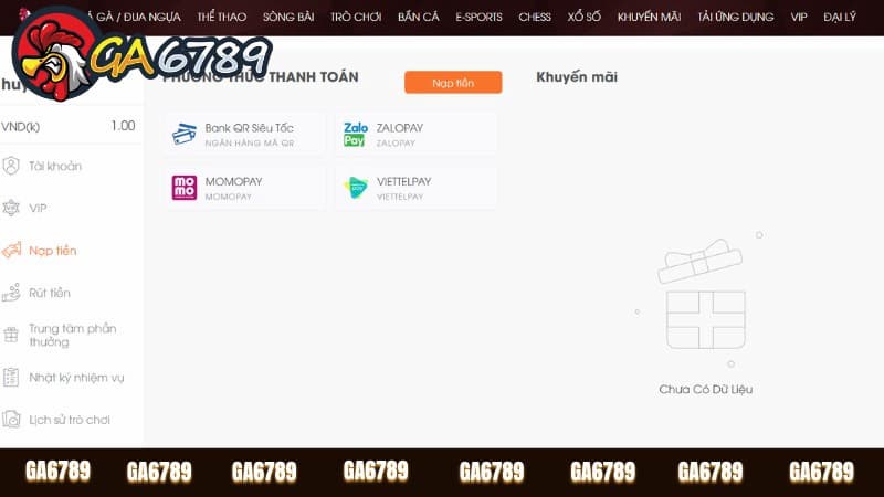 Các phương thức nạp tiền GA6789 được nhiều người ưa chuộng